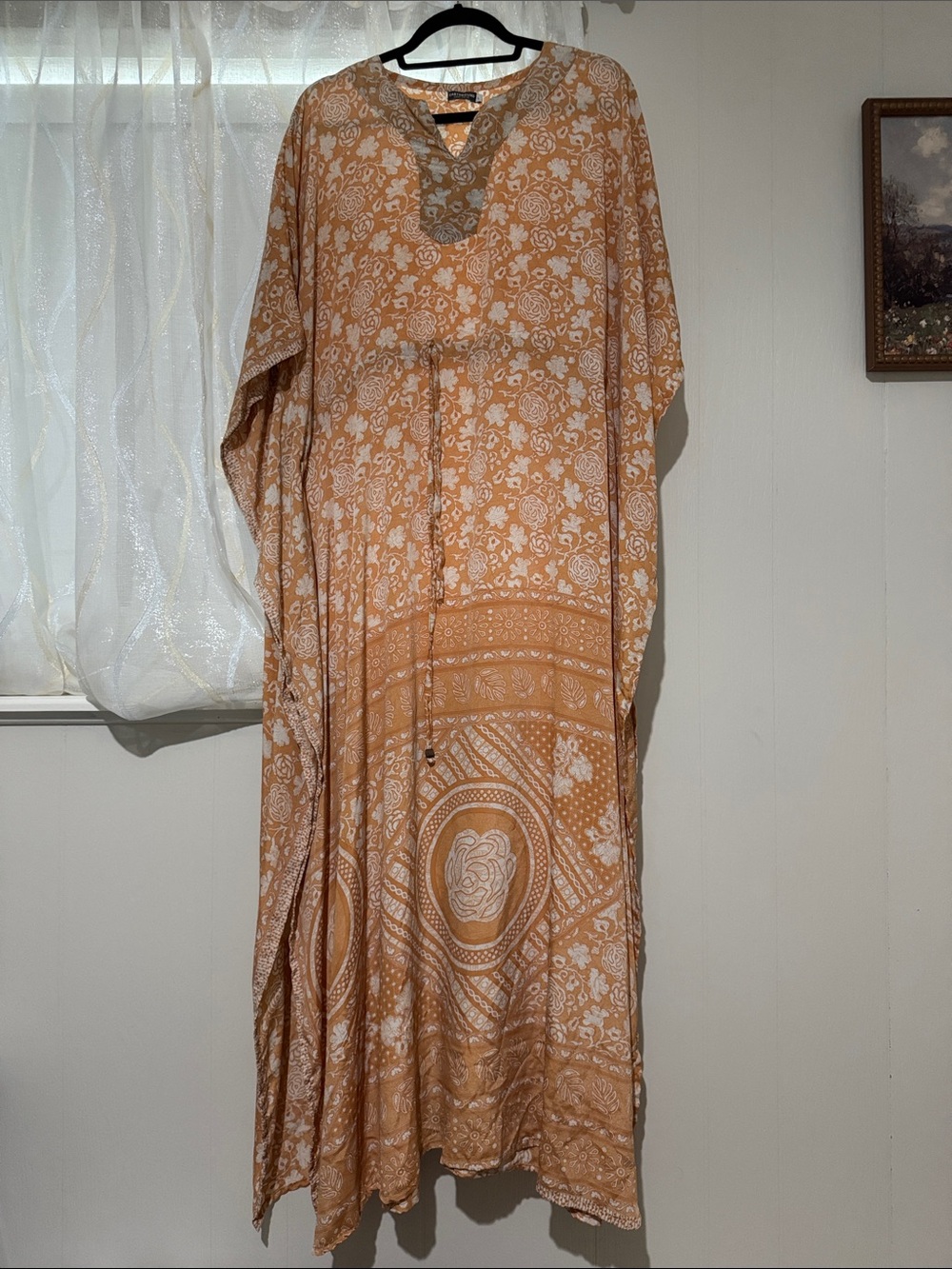 Boho Floral Maxi Dress in Warm Tan